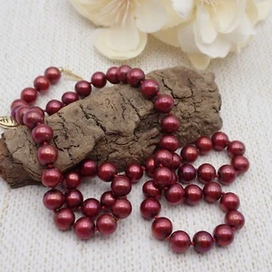 Vintage 14K YG Red Cultured Pearl 6mm Knotted 18" Necklace By IPS - Picture 1 of 4