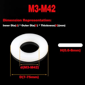 White /Black Nylon Enlarged And Thickened, Insulation, Flat Washer M3-M42 - Picture 1 of 6