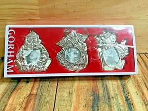 Gorham Christmas Silverplated Ornament Frames Set of 3 NIB Santa Snowman Angel - Picture 1 of 9