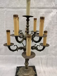 Vintage 1940's 9 Light Candelabra Table Lamp Ornate Brass On Black Marble... - Picture 1 of 12