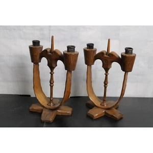 Set of 2 Sweden Made Wooden Candlestick Holders - Picture 1 of 9