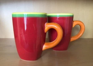 RED W/ MULTI-COLOR EDGE DANSK CARIBE ARUBA MUG (2 PER LOT) - Picture 1 of 4