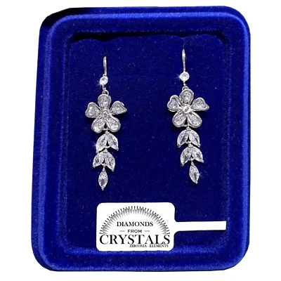 Orecchini Fiori Delicati Donna pl. Oro Bianco 18K Cristalli Zirconi  MM01 - Immagine 1 di 4