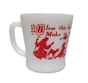 Vintage Fire King Milk Glass Mug Anchor Hocking Cup Prayer Bless This Food Lord - Picture 1 of 8