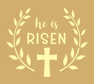 Plantilla Joanie He Is Risen Cruz Corona de laurel Pascua Pascua Granja Letreros Hágalo usted mismo - Imagen 1 de 6