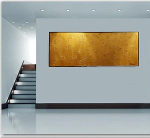 Kunstgalerie-moucha Gemälde Gold XXL 210x80 + Schattenfugenrahmen NEU - Picture 1 of 11