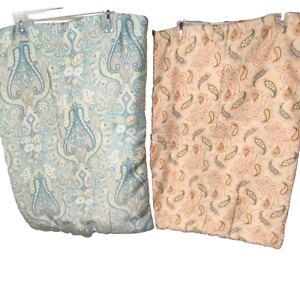 Pair Pottery Barn Floral Paisley Silk Standard Pillow Shams 26 x 20 Blues Coral