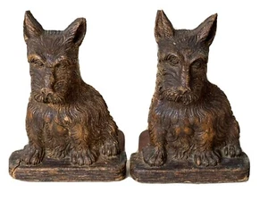 WESTIE  DOGS BOOK ENDS~HAND CARVED WOOD~ANTIQUE~PRIMITIVES~ 6" TALL - Picture 1 of 8