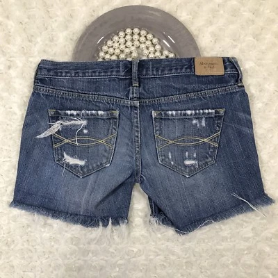 Abercrombie & Fitch Womens Factory Cutoff Shorts Sz 00 Cotton Blue Denim JQ3295 - Image 1 of 4