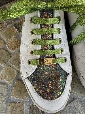 Zapatillas G By Guess de Cuero Blanco Talla 9 GG Mallory Verde Brillo Zapatos con Cordones Foto 1 de 4