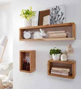 Mango Wood Floating Bookshelf In Teak Finish - 30 Inch - Picture 1 of 4