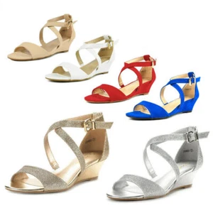DREAM PAIRS Women's Ankle Strap Low Wedge Sandals Open Toe Casual Dress Shoes - Picture 1 of 19