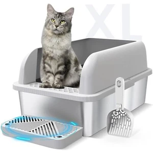 Suzzipaws Enclosed Stainless Steel Cat Litter Box with Lid Extra Large Litter... - Picture 1 of 6