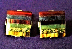 VINTAGE 1960'S INLAID GEM SWIVEL CUFFLINKS - ITALY  - Picture 1 of 3