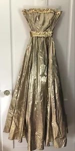 Vtg Gunne Sax Jessica Mcclintock~Gold Sequin~Strapless Long Formal Dress Gown~7 - Picture 1 of 7