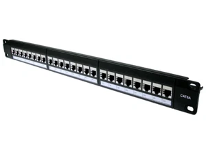 1U 19" Cat6A Shielded 24 Port In-Line Patch Panel Network Ethernet Rack Mounting - Picture 1 of 4
