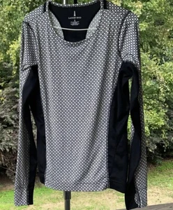 Land's End Women Shirt Long Sleeve Sm(4-6) Top Athletic Geometric Blk White Mesh - Picture 1 of 13