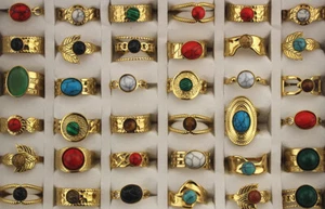 Bulk Lots 32pcs Mixed Fashion Womens Stainless Steel Jewelry Natural Stone Rings - Picture 1 of 7