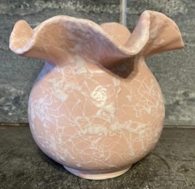 50s Vtg Planter Vase Pink Splatter Ruffled USA Pottery 2501 Shawnee EUC - Image 1 of 3