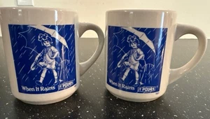 Morton 1921 Salt Coffee Mugs When It Rains It Pours Umbrella Girl - Set of 2 - Picture 1 of 4