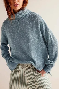 Free People We The Free Women Small? Suéter Tommy Cuello Alto Azul Turmalina - Imagen 1 de 9