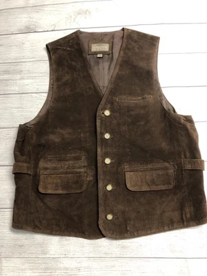 Structure Vest Mens Medium Brown Riding Genuine Leather Suede Button Front - Image 1 of 4