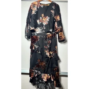 Gianni Bini Sophia black floral ruffle Blouse & Skirt Set Womens Large Stunning - Picture 1 of 6
