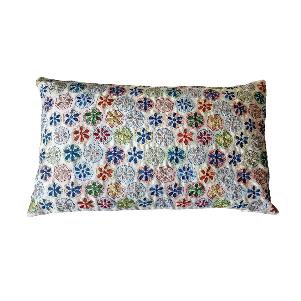 CYNTHIA ROWLEY Blanco Verde Azul Boho Hippie Flor Acento Almohada 17" Foto 1 de 4