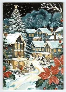 Litografía de Navidad de colección postal pueblo de invierno escena de nieve 5,5x4" - Imagen 1 de 2