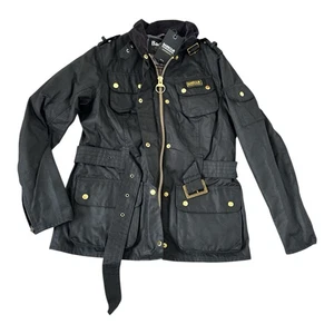 Barbour International Wachs Biker Jacke Mantel Schwarz Barbour Jacket 14 UK UVP 299£ - Bild 1 von 24