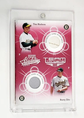 ZAPATO JERSEY USADO DOBLE PARCHE 2002 Absolute Tim Hudson Barry Zito OAKLAND A'S Foto 1 de 2
