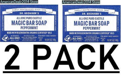 2 PACK - Dr Bronner's All-One Hemp Peppermint Pure Castile Bar Soap 5 oz - Image 1 of 4