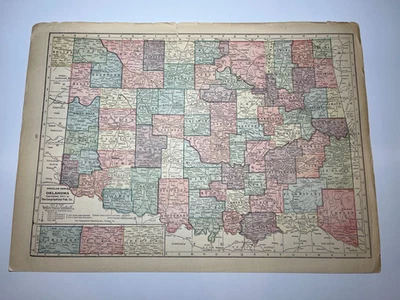 1911 OKLAHOMA State Map fm 1911 New Census World Atlas SEE DESCRIP - Image 1 of 4