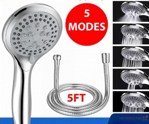 High Pressure Shower Head 5 Settings Handheld Shower Heads Spray With 5 FT Hose - Picture 1 of 18
