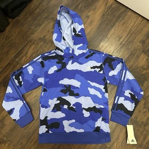 Adidas Boys Blue Camo Pullover Hoodie Size M (10/12) NWT AA8011 - Picture 1 of 5