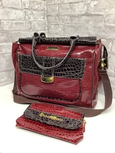 Samantha Brown Reisetasche Handgepäck Faux Krokodil geprägt Burgund selten Set Rarität - Bild 1 von 24