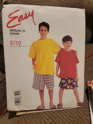 Sewing pattern Stitch 'n Save McCalls 8759 Boys Shirt Shorts  size 7 8 10 12 14 - Image 1 of 4