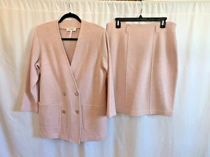 Vintage 1980 Rodier Pink Knit Skirt Suit w/  Mother of Pearl Buttons Sz 44 M / L - Picture 1 of 6