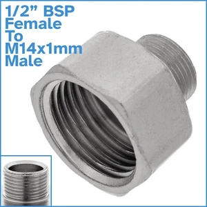 1/2" BSP Female To M14 x 1mm Male Pipe Reducer Fine Thread Nickel Plated Fitting - Imagen 1 de 4