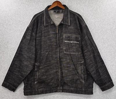 Rocawear Jean Jacket Men 3XL Black Denim Chore Barn Workwear Hip Hop Y2K - Image 1 of 4