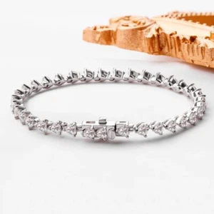 D VVS1 Heart Cut Real Moissanite Tennis Chain Women Bracelet 925 Sterling Silver - Picture 1 of 20