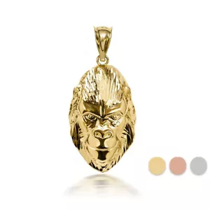 3D Gold Gorilla Face Pendant Necklace with Caged Back (YELLOW/ROSE/WHITE) - Picture 1 of 12