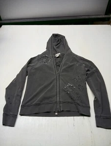 Vertigo Paris Full Zip Embellished Hoodie Jacket Womens L Distressed Embroidery - Picture 1 of 5