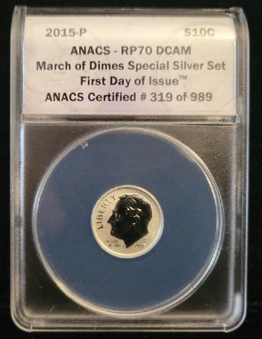 2015 March of Dimes Reverse Proof Dime RP70 DCAM | PR70 First Day of Issue FDOI Cover