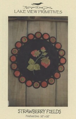 Lake View Primitives Wool Penny Rug Strawberry Fields Applique Folk Art Pattern - Image 1 of 2