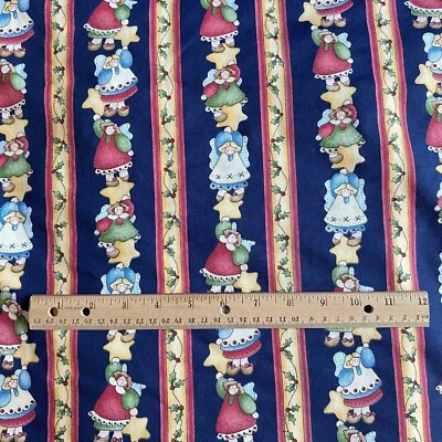 BTY Vintage Country Christmas Angel Fabric Dark Blue Cotton Dianna Marcum - Image 1 of 4