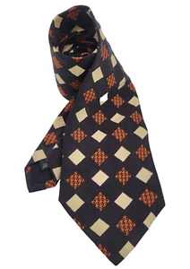 Ermenegildo Zegna Seidenkrawatte schwarz mit orange/hellbraunem geometrischem Muster ~ S46 - Bild 1 von 11