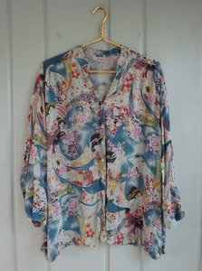 Tianello Tapei Blouse Womens Pus 0X Geisha Garment Dyed Rayon Calypso Aqua Asian - Picture 1 of 8