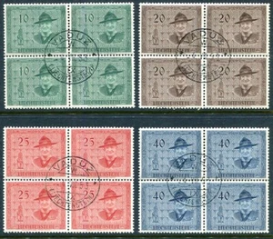 Liechtenstein #270-3 Zum #259-62 First Day Cancelled BLOCK Scouting Cat CH 240++ - Picture 1 of 5