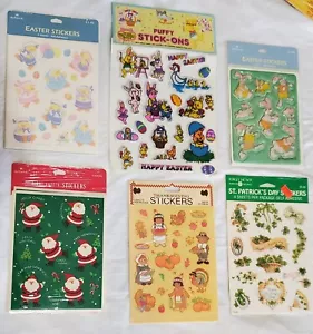 6 Packs Vintage Holiday Stickers Sealed Unused- Puffy Easter-Thanksgiving ETC - Picture 1 of 7